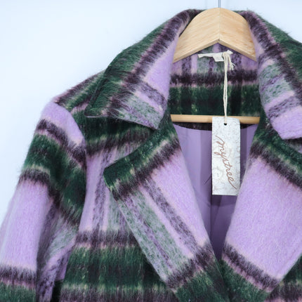 Mystree Plaid Mohair Midi Overcoat NWT Lavender Long Sleeve Women's M