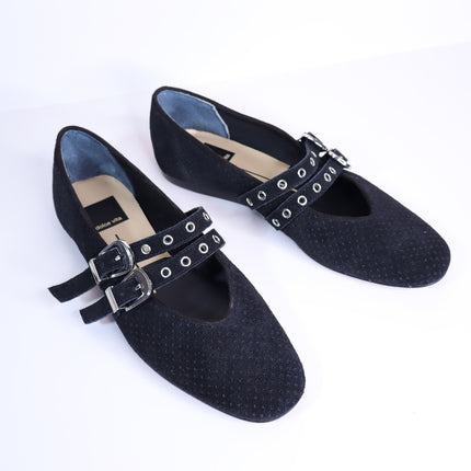 DOLCE VITA Baylee Grommet Mary Jane Flats Onyx Black Perforated Suede Women's 6