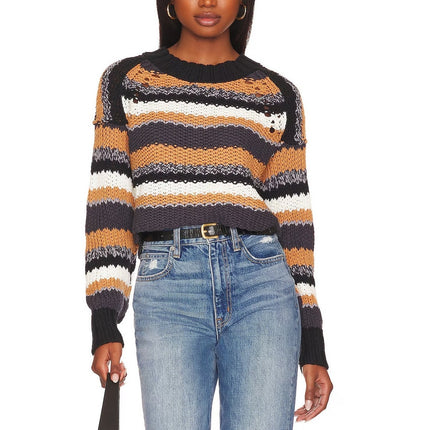 Free People Devon Sweater Sunflower Seed Combo Multicolored Stripe Women's XS
