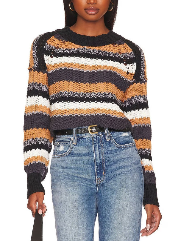 Free People Devon Sweater Sunflower Seed Combo Multicolored Stripe Women's XS