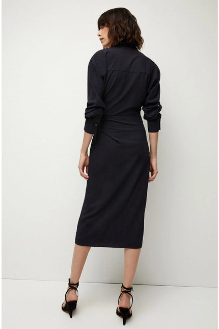VERONICA BEARD Wright Crepe Midi Shirt Dress Navy Button Down Women's 12