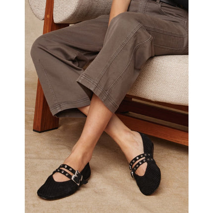 DOLCE VITA Baylee Grommet Mary Jane Flats Onyx Black Perforated Suede Women's 6