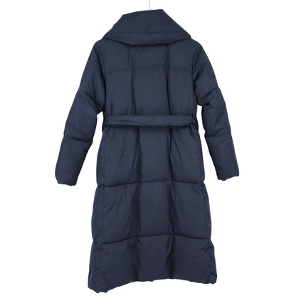 J. Crew Long Belted Puffer Coat Black Hooded Full Zip PrimaLoft Women's XXS