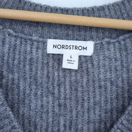 Nordstrom V-Neck Ribbed Pullover Sweater Gray Long Sleeve Women's L