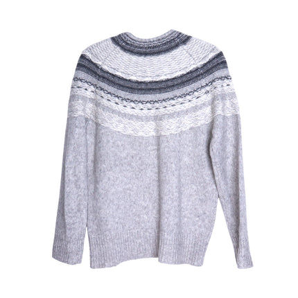 THEORY Fair Isle Sweater Melange Light Grey Wool Blend Long Sleeve Women's P/00