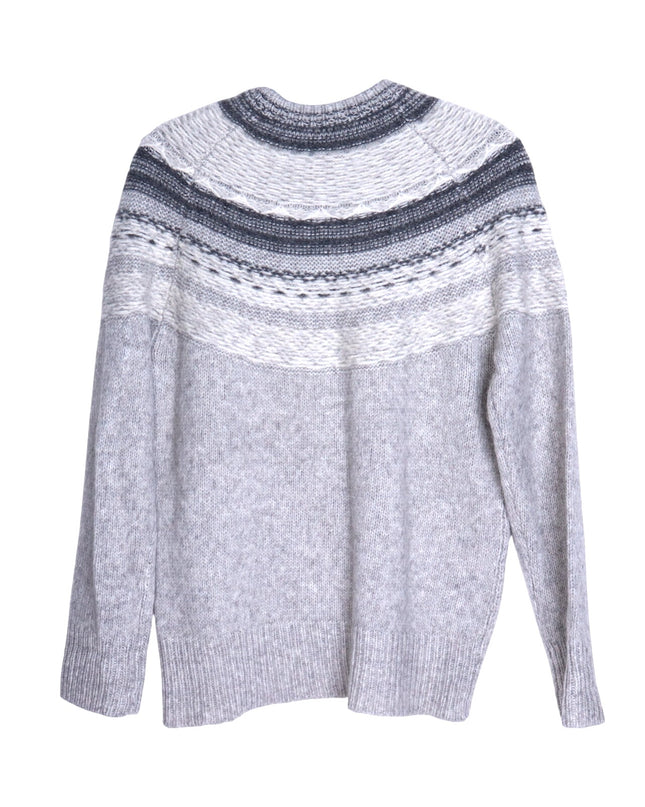 THEORY Fair Isle Sweater Melange Light Grey Wool Blend Long Sleeve Women's P/00