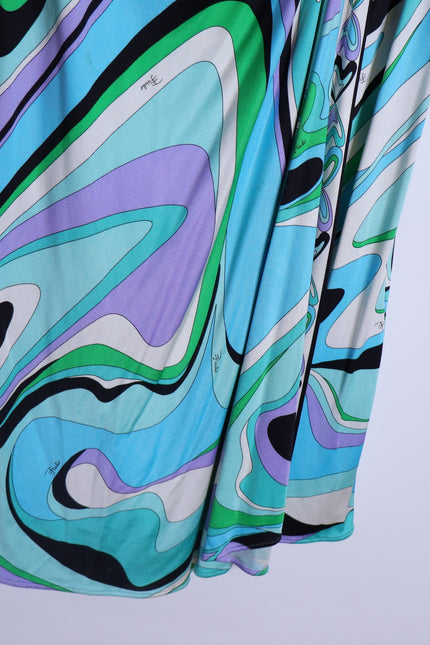 EMILIO PUCCI Blue Marmo Print Mini Dress Silk Faux Wrap Y2K Vtg Women's 40 US10