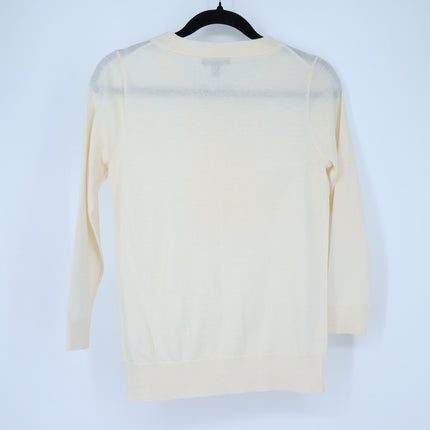 J. Crew Ruffled Pullover Sweater Ivory Wool Crew Neck 3/4 Sleeve Women's XS