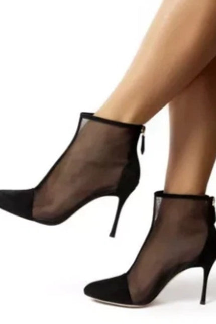 MARION PARKE Dolby Mesh Heeled Bootie Black Suede Almond Toe Women's 36/US 6