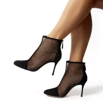 MARION PARKE Dolby Mesh Heeled Bootie Black Suede Almond Toe Women's 36/US 6