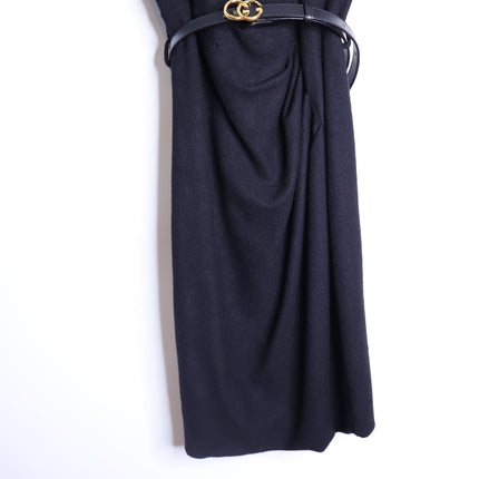 GUCCI Wool Surplice GG Belted Sheath Dress Black Short Sleeve Women's M