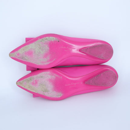 Salvatore Ferragamo Viva Bow Flats Hot Pink Pointed Toe Slip On Women's 5