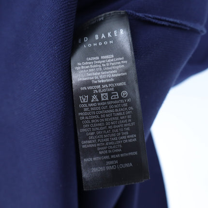 TED BAKER Lounia Bodycon Midi Dress Navy Blue Flare Sleeve Women's 2