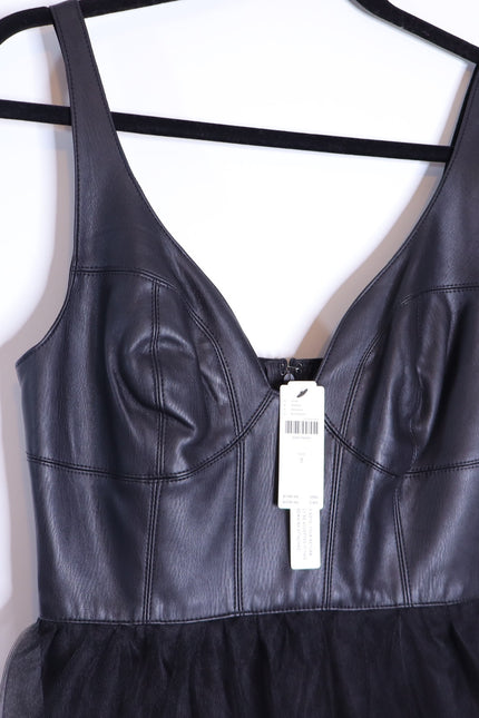 BY ANTHROPOLOGIE NWT Faux Leather Dress Black Tulle Sleeveless Women's 2