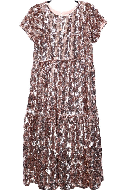 MAEVE NEW Bernadette Sequined Midi Dress Pink Rose Tiered Lined Women's XS