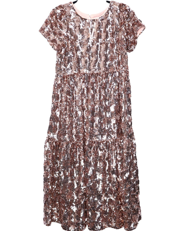 MAEVE Bernadette Sequined Midi Dress NWT Pink Rose Tiered Lined Women's XS