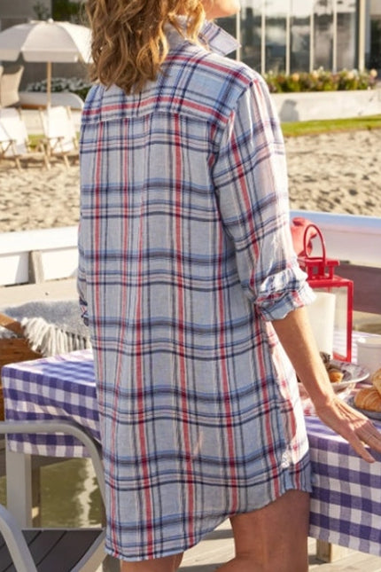 FRANK & EILEEN Mary Shirtdress Blue Red Madras Plaid Long Sleeve Women's S
