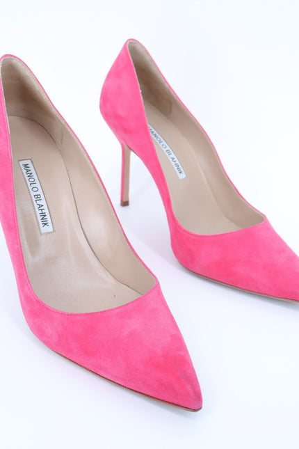 MANOLO BLAHNIK BB Suede Pumps Pink 95 Pointed Toe High Heel Luxury Women's 38
