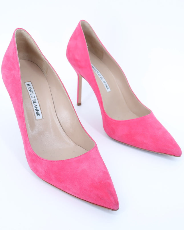 MANOLO BLAHNIK BB Suede Pumps Pink 95 Pointed Toe High Heel Luxury Women's 38