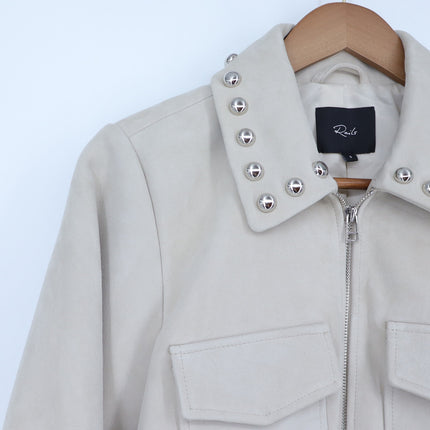 Rails Zeta Studded Jacket Taupe Goat Suede Leather Zip Up Women's S