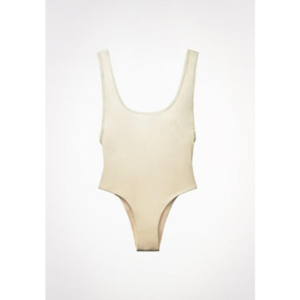 Zara Ribbed One Piece Swimsuit Butter Yellow NWT Plunge Neck High Hip Women's S
