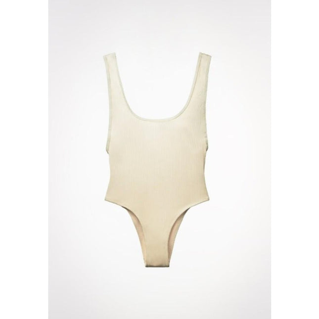 Zara Ribbed One Piece Swimsuit Butter Yellow NWT Plunge Neck High Hip Women's S