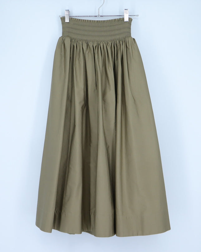 Nordstrom Smocked Cotton Midi Skirt Olive Green A-Line Pull On Women's XS