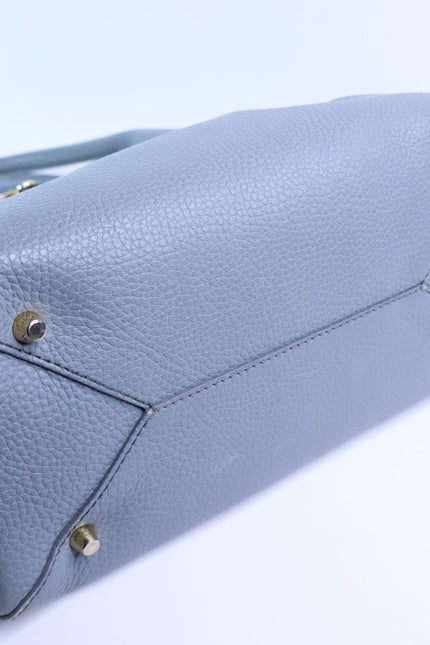 BURBERRY Greenwood Bowling Bag Grey Pebbled Leather with Plaid Lining Crossbody