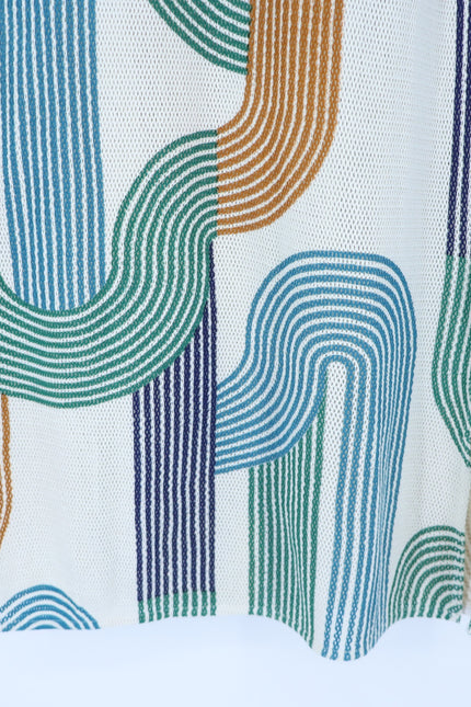 MAPOESIE Franca Sonora Dress Ivory Multi Abstract Knee Length V Neck Women's M