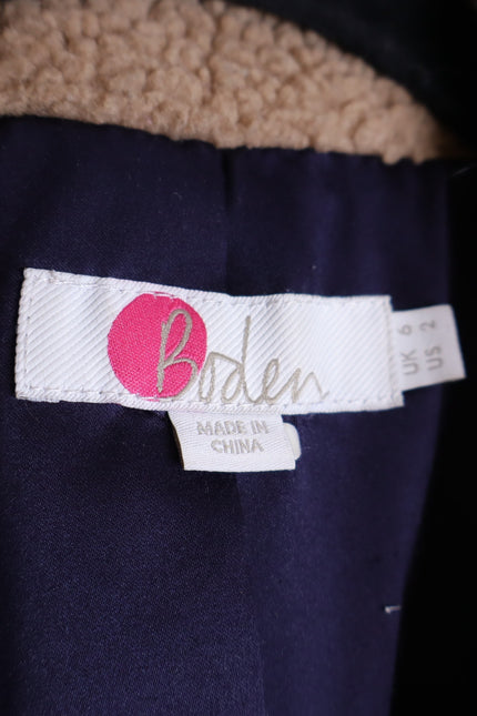 BODEN Hereford Teddy Bear Coat Tan Long Sleeve Elbow Stripes Women's 2