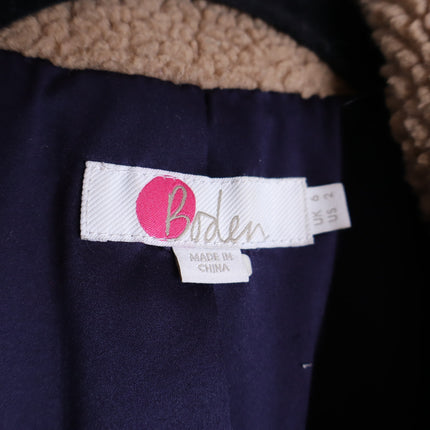 BODEN Hereford Teddy Bear Coat Tan Long Sleeve Elbow Stripes Women's 2