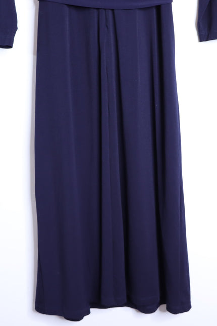 THE FOLD Wrap Belted Midi Dress Navy Blue Long Sleeve Women's 8