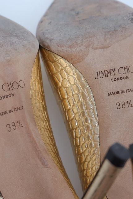 JIMMY CHOO Romy 85 Snake Embossed Pumps Champagne Metallic Women's 38.5/US 8.5