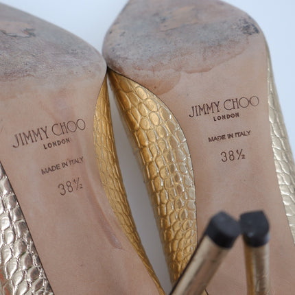 JIMMY CHOO Romy 85 Snake Embossed Pumps Champagne Metallic Women's 38.5/US 8.5