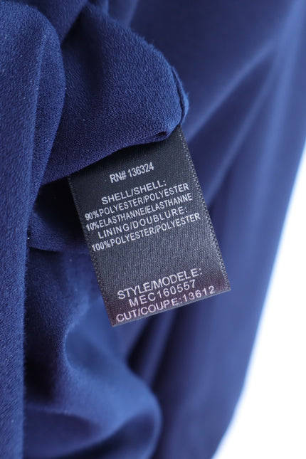 HALSTON HERITAGE Navy Blue Asymmetrical Gown Metal One Sleeve Women's 10