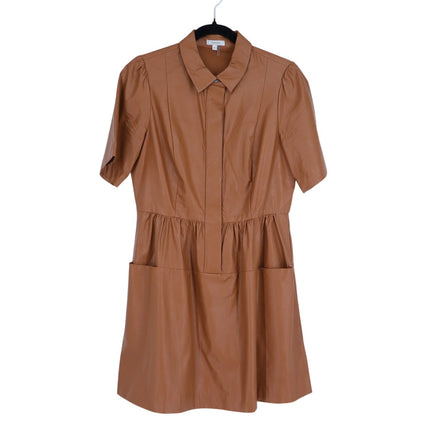 Tyler Boe Mitzi Vegan Leather Dress Light Brown Collared Short Sleeve Women's M