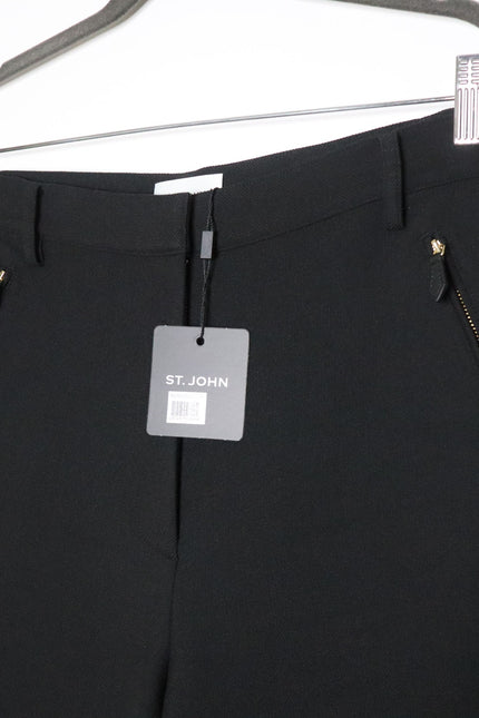 ST JOHN NWT Black High Rise Tapered Trousers Zipped Pocket Ponte Knit Women's 12