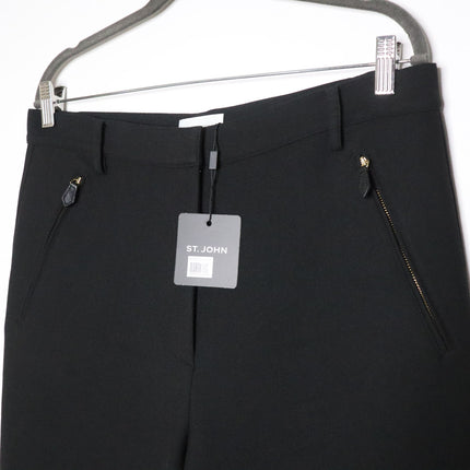 ST JOHN High Rise Tapered Trousers NWT Black Zipped Pocket Ponte Knit Women's 12