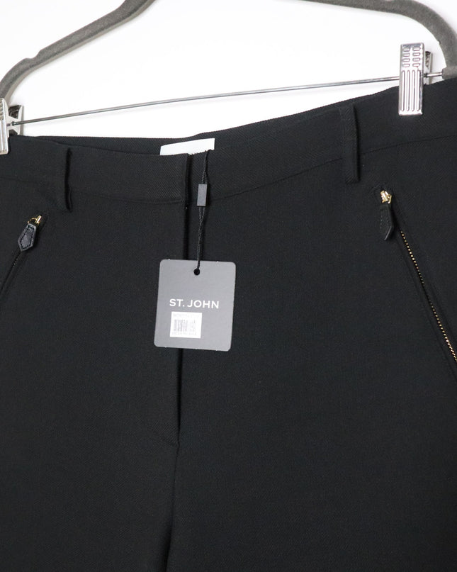 ST JOHN High Rise Tapered Trousers NWT Black Zipped Pocket Ponte Knit Women's 12