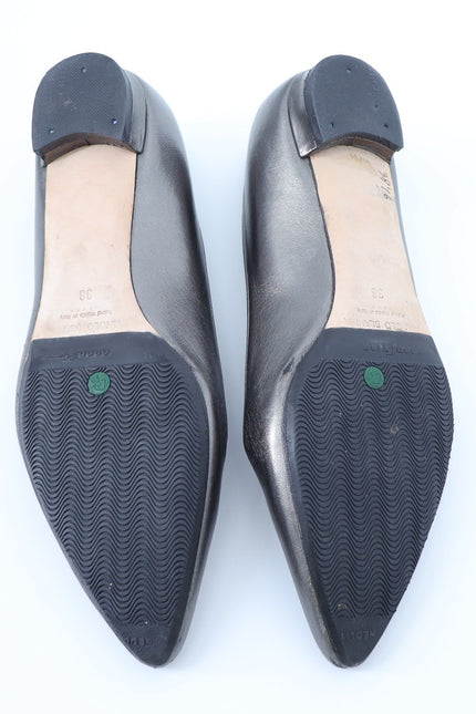 MANOLO BLAHNIK Grey Metallic Pointed Toe Flat Quiet Luxury Women's 38/US 8