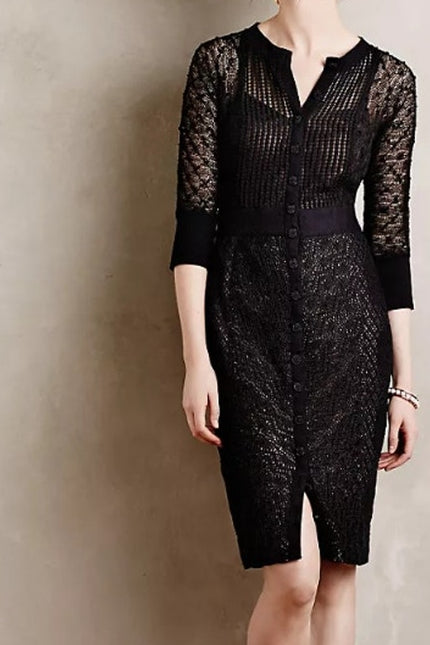 BEGUILE BY BYRON LARS Mona Lace Dress Black Sheath Long Sleeve Women's 6