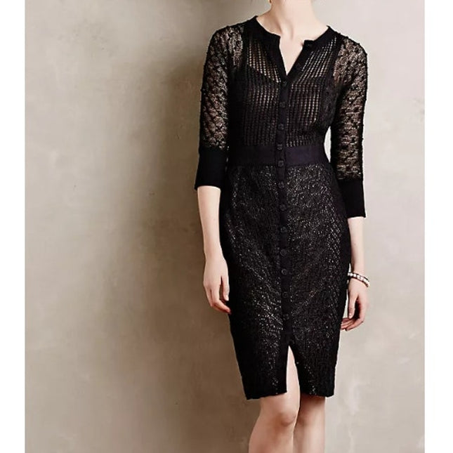 BEGUILE BY BYRON LARS Mona Lace Dress Black Sheath Long Sleeve Women's 6