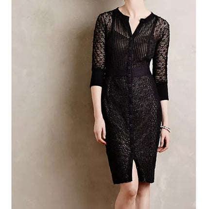BEGUILE BY BYRON LARS Mona Lace Dress Black Sheath Long Sleeve Women's 6