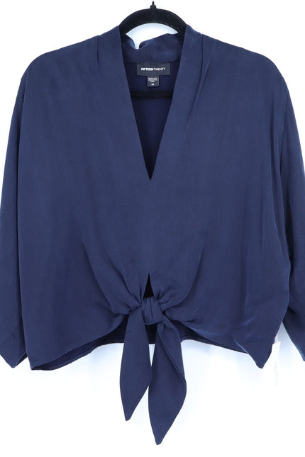 FIFTEEN TWENTY Blouson Tie Front Top Navy NWT Kimono Short Sleeve Women's M