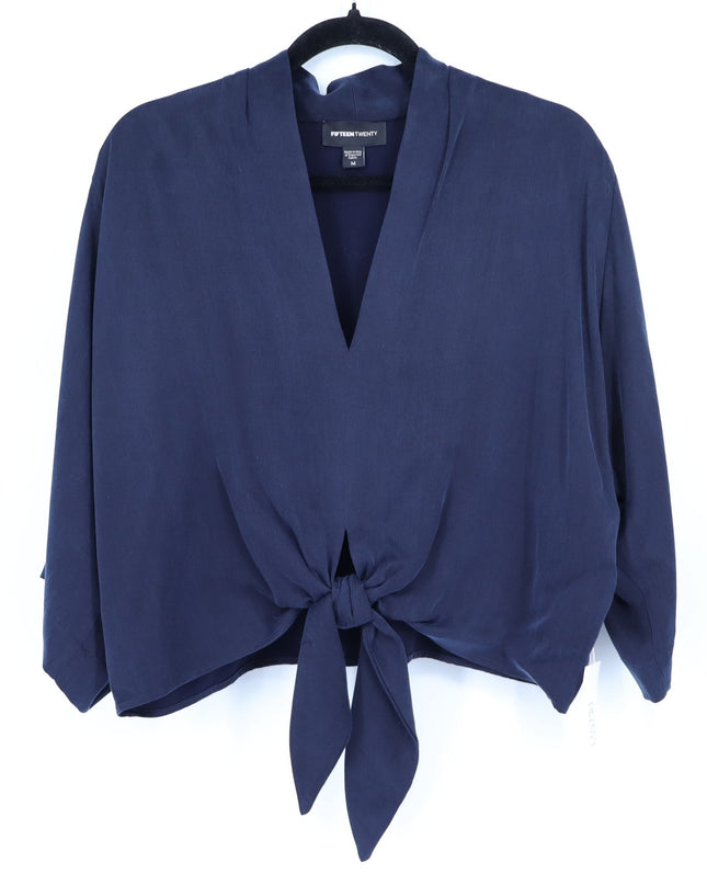 FIFTEEN TWENTY Blouson Tie Front Top Navy NWT Kimono Short Sleeve Women's M