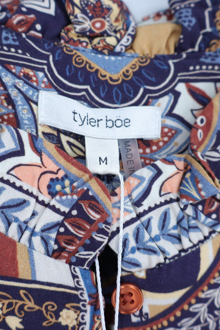 TYLER BOE Michelle Patchwork Mini Dress Brown Multi NWT Popover Ruffle Women's M