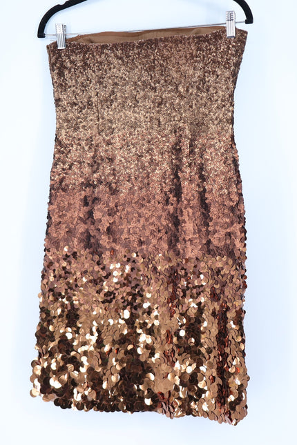 KAUFMANFRANCO Graduated Bronze Sequin Dress Silk Strapless Mini Women's 6/42