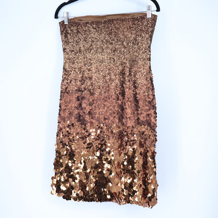 KAUFMANFRANCO Graduated Bronze Sequin Dress Silk Strapless Mini Women's 6/42