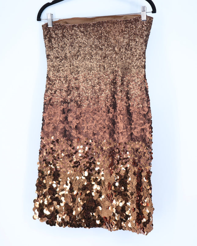 KAUFMANFRANCO Graduated Bronze Sequin Dress Silk Strapless Mini Women's 6/42