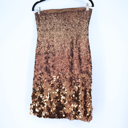 KAUFMANFRANCO Graduated Bronze Sequin Dress Silk Strapless Mini Women's 6/42
